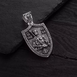 Срібна ладанка 925 з чорнінням «Іван Воїн та Георгій Побідоносець»